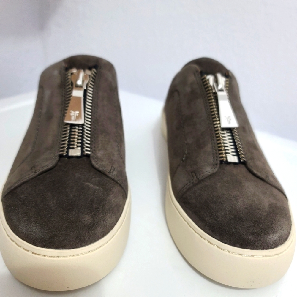 FRYE Lena Zip Up Mules Slip-On Sneakers in Grigio Gray Suede Color - Picture 4 of 10